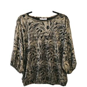 Vintage 80's Metallic Black and Gold Dolman Sleeve Top One Size Fits Most